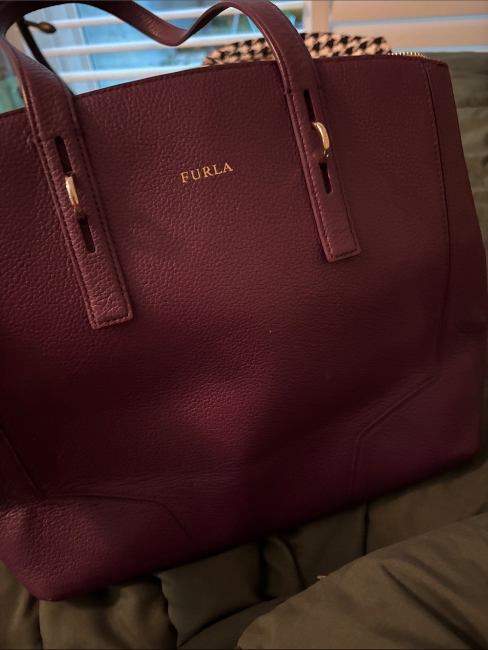 Furla Pebbled Leather Tote in Deep Plum